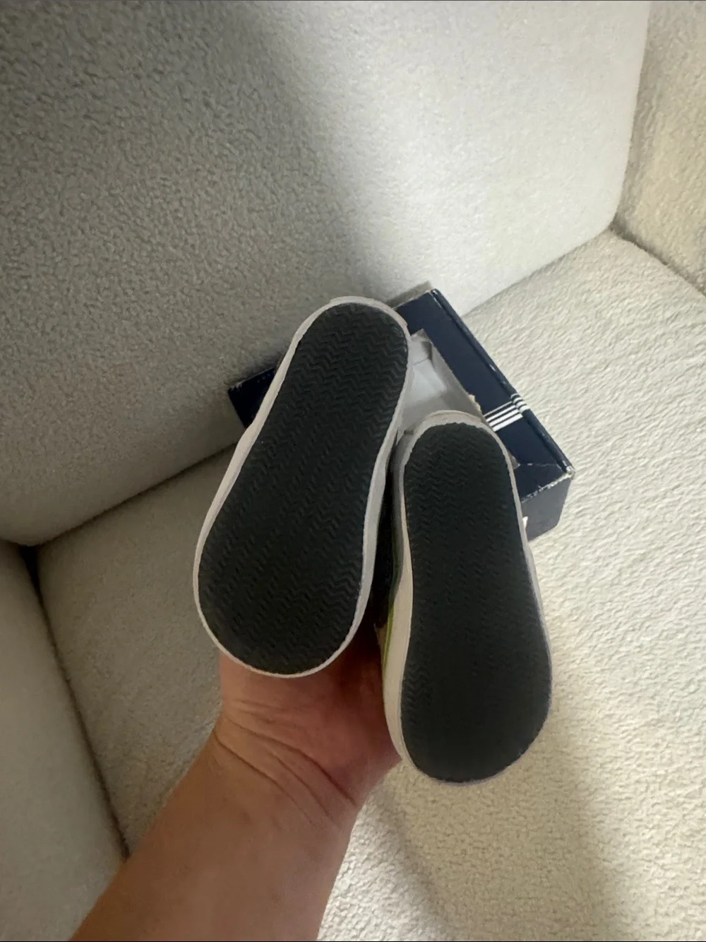 Sperry Grey & White Baby Boat Shoes with Green Accent